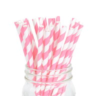 ペーパーストロー 紙ストロー [ピンク ストライプ] 25本入 / Paper Straws Pink Stripe 25pcs