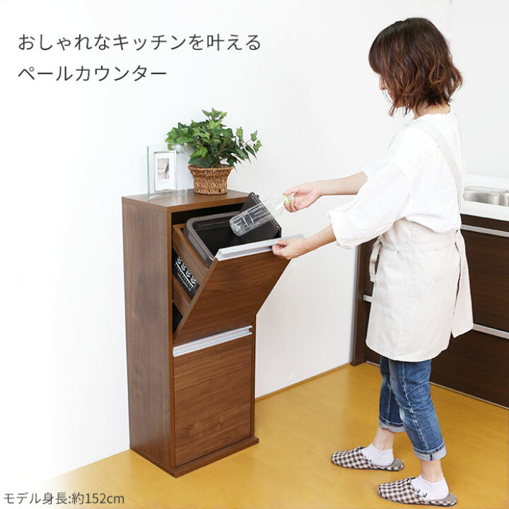 楽天市場 ゴミ箱 おしゃれ ごみ箱 分別 ペールカウンター ブラウン 薄型 木製 分別 ダストボックス 2分別 完成品 家具調 キッチン カウンター下 収納 コンパクト すきま収納 大容量 インテリア モダン 2段 ふた付き 日本製 川口工器 川口工器オンライン 楽天市場店