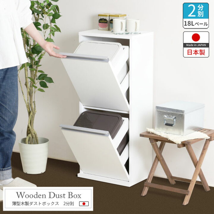 楽天市場】ゴミ箱 薄型 木製 ダストボックス 2分別 「ホワイト」 日本 