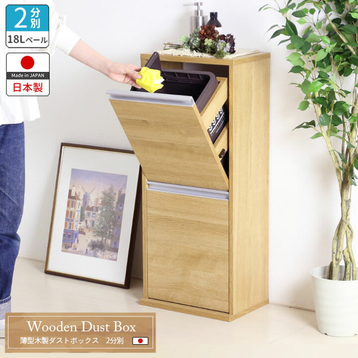 楽天市場】ゴミ箱 薄型 木製 ダストボックス 2分別 「ナチュラル 