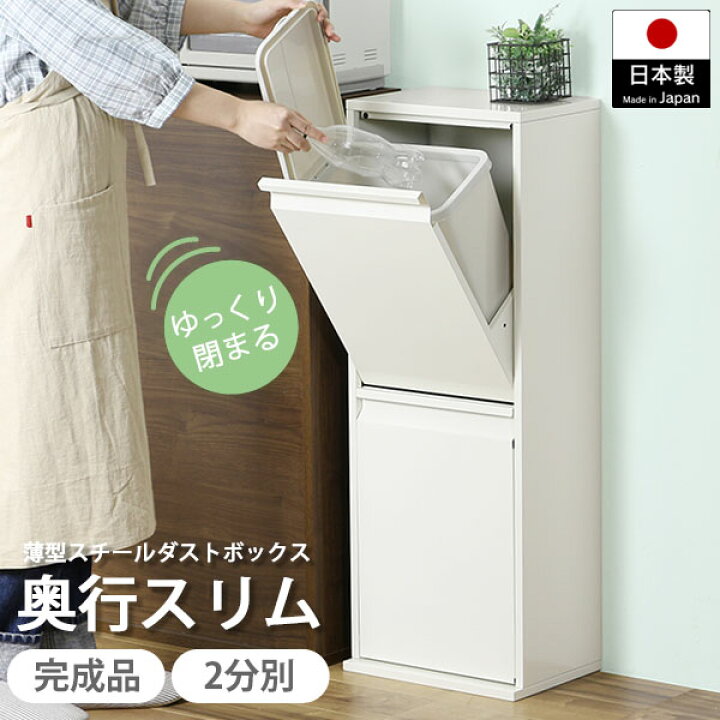 楽天市場】ダストボックス 2分別 2段 おしゃれ スリム ダンパー付 薄型 