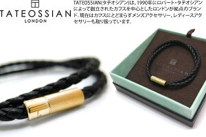 TATEOSSIAN �^�e�I�V�A�� SILVER POP RIGATO 2 MICRON 18K YELLOW GOLD PLATED & BLACK LEATHER BRACELET �V���o�[�|�b�v���K�[�g�u���X���b�g�i�C�G���[�S�[���h���u���b�N�j�y�u�����h�z