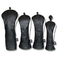 Craftsman Golf（クラフトマン）ゴルフヘッドカバー HeadCover 革 三片式設計 ブラック 4個セット　黒