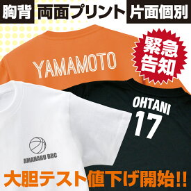 《テスト値下げ開始!》 オリジナルTシャツ 【両面プリント / 片面個別差替えプリント】 部活Tシャツ クラブTシャツ チームTシャツ クラスTシャツ オーダーメイド お揃いTシャツ 運動部 文化部 ゼッケン 名入れ ドライ コットン 大きい 小さい 豊富なサイズ 洗濯にも丈夫