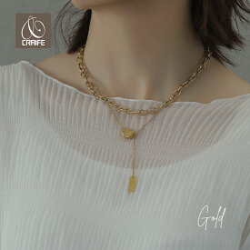 ネックレス チェーン サージカルステンレス 316L 金属アレルギー対応 18K コーティング 2連 レディース 大人 かわいい シンプル 上品 エレガント チェーン ジュエリー ゴールド 送料無料 プチプライス高見え CRAIFE