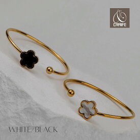 【P10倍+最大30%OFFクーポン配布中】 バングル サージカルステンレス 316L 金属アレルギー対応 18K コーティング ブレスレット フラワー レディース 大人 かわいい シンプル ジュエリー ゴールド ブラック ホワイト 送料無料 プチプライス高見え CRAIFE