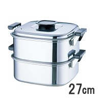 ◎桃印 18-0ステンレス 角型蒸し器 2段 27cm 1升用 一重 角蒸し器 電磁調理器 燕三条 日本製 549-07_ET 1…