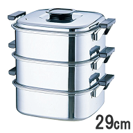 ◎ 桃印 18-0ステンレス 角型蒸し器 3段 29cm 2.4升用 IH・ガス火対応 025000370,549-10_ET 二重 角蒸し…