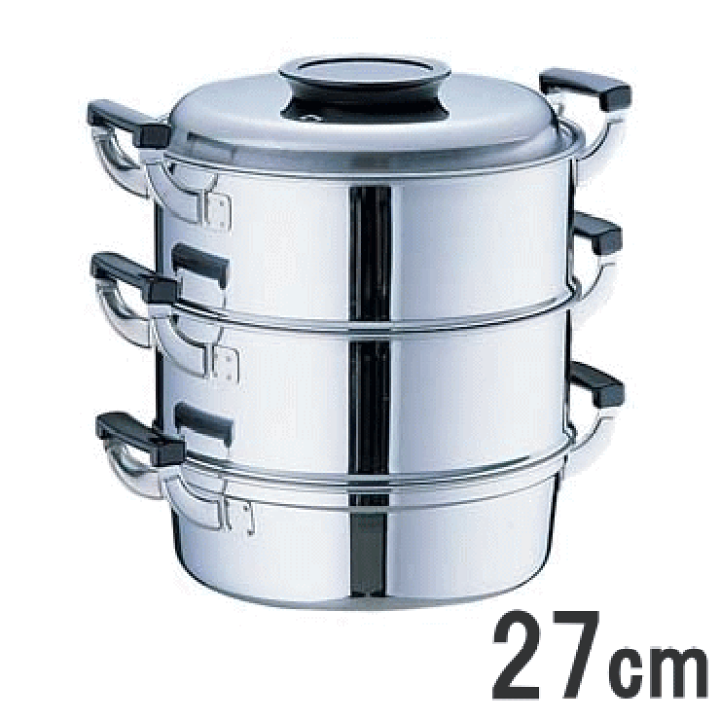 楽天市場】≪IH・ガス火対応≫桃印 18-0ステン丸型蒸し器 3段27cm 2.0