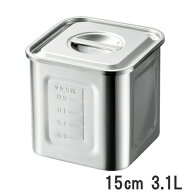 18-8ステンレス 目盛付角キッチンポット 15cm 3.1L（手無）内径150×150×高さ150mm【業務用】12150_AG