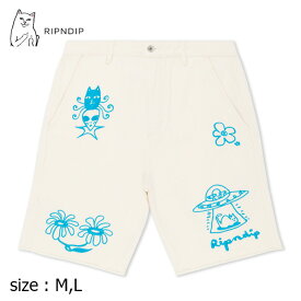 【25日限定★11%OFFクーポン配布中♪】RIPNDIP ハーフパンツ リップンディップ スケボー 猫 ブロンドデニム ショートパンツ BLONDED DENIM SHORTS OFF WHITE メンズ レディース ねこ スケートボード ストリート