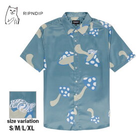 【5の付く日限定23：59まで★11％OFFクーポン配布中♪】RIPNDIP シャツ 半袖 スケボー リップンディップ Euphoria Button Up LIGHT SLATE 猫 スケートボード メンズ レディース