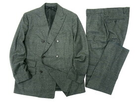 D'URBAN ダーバン 日本製 イタリア製生地 Loro Piana社 ウール100％ メランジ調 6B ノータック ダブルスーツ ジャケット スラックスパンツ 1009400837 定16.7万 グリーン A6-1 AB5-2 AB6-3▲200▼20127r01