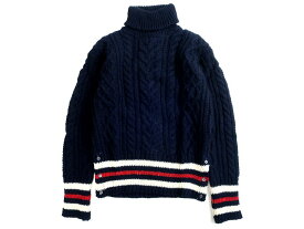 THOM BROWNE トムブラウン ARAN CABLE CLASSIC TURTLENECK PULLOVER W/CRICKET STRIPE IN MOHAIR TWEED ウール モヘア タートルネック ケーブルニット セーター mka306a ネイビー 4 ▲300▼21101k02