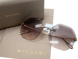 BVLGARI ブルガリ イタリア製 へプタゴン リムレス メタルパーツ オーバーサイズ サングラス アイウェア 眼鏡 6187K 定価7.5万 ペールゴールド 59□16 140▲120▼40314k02