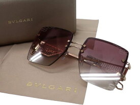 BVLGARI ブルガリ イタリア製 スクエア リムレス スクリーンテンプル サングラス アイウェア 眼鏡 6178 定価7.5万 ピンク×ゴールド 57□16 140▲120▼40314k04