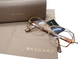 BVLGARI ブルガリ イタリア製 ゴールドフレーム ダイアモンド スクエアシェイプ サングラス アイウェア 眼鏡 247G 定価11.9万 ゴールド ブラウン 54□17 135▲120▼40319k05