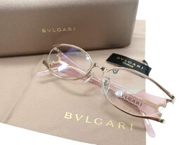 BVLGARI ブルガリ 日本製 オーバル チタンフレーム メガネ 眼鏡 アイウェア 2007TK 定価11万 シルバー クリアピンク 53□16 135▲120▼40322k04