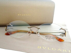 BVLGARI ブルガリ 日本製 750刻印 ゴールド チタン ツーポイント フレームレス オーバル 眼鏡 メガネ サングラス アイウェア 243TK 定価13,4万 ゴールド ブラウン 56□16-140▲120▼40425k11