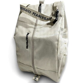 【中古】【新古品・未使用品】PEARLY GATES パーリーゲイツ ゴルフ 定番アイテム メッシュ切替 ロゴテープ ワンタッチハンドル付き シューズケース シューズバッグ ユニセックス 053-2984200 定価9千 ベージュ FR ▲011▼50318w06