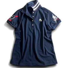 【中古】【新古品・未使用品】PEARLY GATES パーリーゲイツ ゴルフ 日本製 TOKE NICO ペンタス アロフト バックプリント ストレッチ 半袖 ポロシャツ ゴルフウェア レディース 055-2260602 定価1.9万 ダークネイビー 0-01 1-02 ▲022▼50507w08