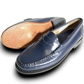 【中古】【新古品・未使用品】G.H.BASS Weejuns ジーエイチバス ウィージャンズ PENNY マッケイ製法 ハイシャインレザー 本革 コインローファー ペニーローファー スリッポン レザーシューズ レディース BA41010 定価3.4万 ダークネイビー 5.5 ▲066▼60121w01