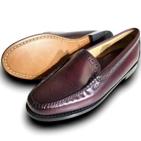 【中古】【新古品・未使用品】G.H.BASS Weejuns ジーエイチバス ウィージャンズ WMN VENETIAN BROGUE マッケイ製法 レザー 本革 メダリオン ヴァンプローファー スリッポン レザーシューズ レディース BA41007A 定価3.4万 ワイン 7.5 ▲066▼60121w11