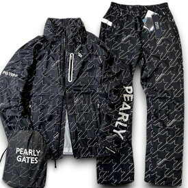 【中古】【新古品・未使用品】PEARLY GATES パーリーゲイツ ゴルフ 撥水×防風 Nyドビー ロゴ千鳥柄 2WAYスリーブ ジャケット ブルゾン パンツ セットアップ レインウェア ゴルフウェア 053-4988403 053-4989403 定価7.2万 ネイビーブラック 4-01 5-02 6-03 ▲056▼63310304