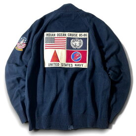 AVIREX アヴィレックス トップガン COTTON STAND ZIP SWEATER TOPGUN ワッペンデザイン フルジップ ニットブルゾン ドライバーズニット 783-3140005 定価1.8万 120ネイビー M-01 L-02 XL-03 2XL-04 ▲036▼41028w02