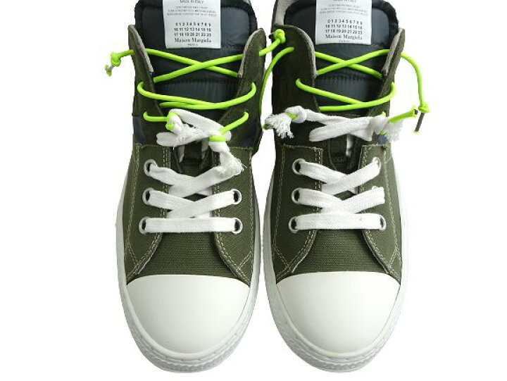 Maison Margiela メゾン マルジェラ イタリア製 Evolution コットンキャンバス レザー切替 レースアップ スニーカー シューズ 靴 S37WS0480 定万 ミリタリーグリーン 44▲225▼20422k26 | CRAWLER