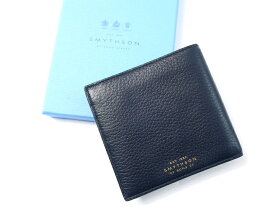 イタリア製 定価3.5万 SMYTHSON スマイソン BURLINGTON 本革 ディアスキン 二つ折り財布 ウォレット 紺 /ki190123_2w