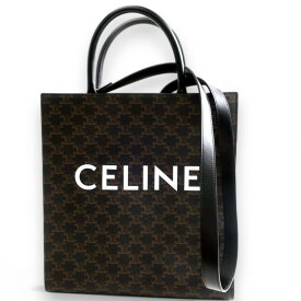【超美品】【中古】 CELINE セリーヌ イタリア製 ロゴプリント入 トリオンフ キャンバス ミディアム バーティカル カバ レザー 2way ハンドバッグ ショルダーバッグ 定価23.1万 ブラック ブラウン▲000▼30905k06_g used