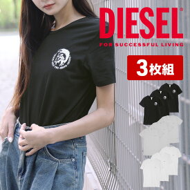 【3枚セット】DIESEL ディーゼル レディース Tシャツ カットソー 半袖 メンズ ユニセックス 綿100% コットン おしゃれ かっこいい シンプル ロゴ ワンポイント 無地 ブランド 女性 婦人 プレゼント プチギフト 誕生日プレゼント 彼女 妻 ギフト 記念日