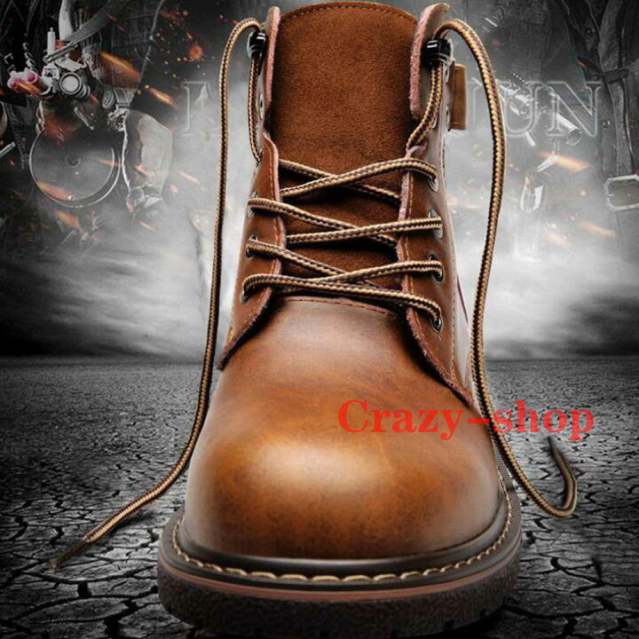 楽天市場 ワークブーツ メンズ ショートブーツ ミリタリーブーツ 革靴 ワークシューズ アウトドア マウンテンブーツ レースアップブーツ 本革 ベルト 春夏秋冬 軽量 厚底 ブーツ スニーカー 耐磨耗 防滑保温 マーティンブーツ クレイジーショップ