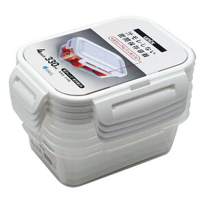タイトロック 長角S 330ml ホワイト 4個入 3707【4点ロック パッキン付き 電子レンジOK 食洗機OK 日本製】
