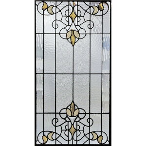 ステンドグラス SH-A39 Aサイズ W480×H913×T18mm ケーム色:ブラック 一部鏡面ガラス【強化ガラス 三層構造 手作り オーダーメイド可 目隠し 防犯 防音 断熱 壁 窓 ドア 屋外 屋内 室内 インテリア