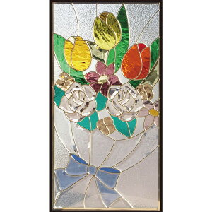 ステンドグラス SH-A46 Aサイズ W480×H913×T18mm ケーム色:ゴールド 一部鏡面ガラス【強化ガラス 三層構造 手作り オーダーメイド可 目隠し 防犯 防音 断熱 壁 窓 ドア 屋外 屋内 室内 インテリア