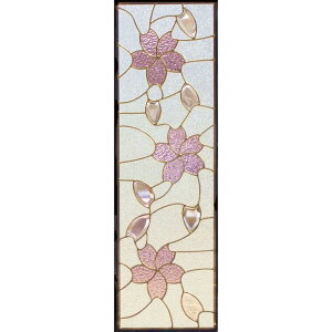 ステンドグラス SH-C16 Cサイズ W289×H927×T18mm ケーム色:ゴールド 【強化ガラス 三層構造 手作り オーダーメイド可 目隠し 防犯 防音 断熱 壁 窓 ドア 屋外 屋内 室内 インテリア エクステリア