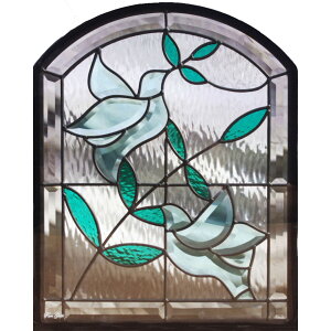 ステンドグラス SH-K07N Kサイズ W400×H500×T18mm ケーム色:ブラック 【強化ガラス 三層構造 手作り オーダーメイド可 目隠し 防犯 防音 断熱 壁 窓 ドア 屋外 屋内 室内 インテリア エクステリア