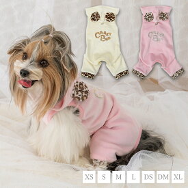 ヒョウ柄ベロアつなぎ XS/S/M/L/DS/DM/XL CRAZYBOO -クレイジーブー- 犬服 ドッグウェア くま耳 トイプードル チワワ ポメラニアン CB23AW