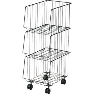 メーカー直送 AKB-438BK ブラック ランドリーラック 3段 ランドリー収納 ワゴン バスケット キャスター付き ストッパー付き 全3色 材質 スチール(粉体塗装) スタッキング可 幅26.5×奥行37.5×高
