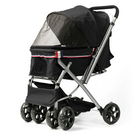 【セール品・完売次第販売終了・カラーはブラックのみ】ポンポリース中型・多頭用バギーカーブラック　対面式切り替えカート送料無料　中型犬　多頭用　ペット・ペットグッズ　犬用品　ペットカート