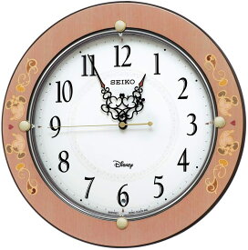 [SEIKO EMBLEM] セイコー エムブレム 掛時計 大人 ディズニー Mickey＆Minnie FS511P ＜ピンク 唐草柄 ミッキーマウス ミニーマウス 光沢 電波時計 アナログ 直径32.5×4.8cm＞