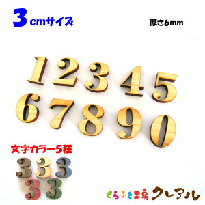 【メール便商品】3センチ(厚さ6mm) 木製 数字文字 カラー5色 文字3タイプ【くらふと工房クレアル 壁掛け プレート ドアプレート 子ども ペット 名前 なふだ 数字 看板 日本製 木 ナチュ
