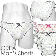メンズ ビキニ ショーツ 小花プリントコットン フチ取りメロウフリル CREAL フェミニン 男性下着 メール…