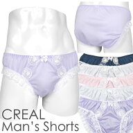メンズ ビキニ ショーツ トリコット バラ柄白レース 蝶リボン CREAL 男性下着 メール便発送