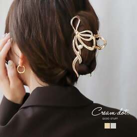 【定形外郵便OK】バンスクリップ ヘアクリップ レディース 大きめ ヘアアクセサリー 髪留め まとめ髪 リボン メタル 一粒パール 透かし 存在感 大人 ゴールド シルバー