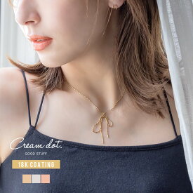 【全品送料無料×P最大47倍！】 ネックレス 金属アレルギー ニッケルフリー 18kコーティング レディース ショート チェーン リボン リボンモチーフ アシンメトリー ライスチェーン 大人 華奢 ゴールド シルバー ピンクゴールド outlet