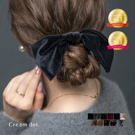 24時間SALE！シュシュ リボン ベロア ベルベット スクエア 大きめ ヘアアクセサリー ヘアゴム ドットスタ…