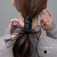 2点10%OFFクーポン配布中！ポニーフック リボン オーガンジー 透け感 シフォン チュール ヘアフック ヘア…